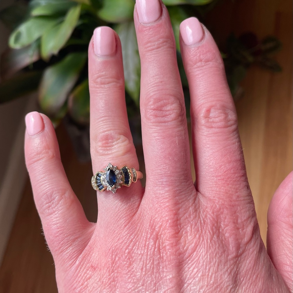 14 K Gold Sapphire and Diamond Ring